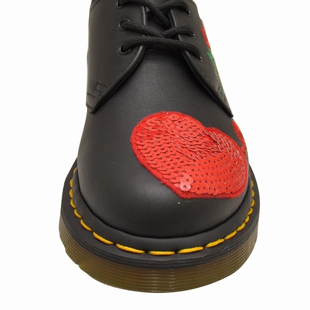 DR. MARTENS” 1461 “SEQUIN HEARTS” (BLACK / RED) 🇬🇧❤️ - Picture 7 of 12